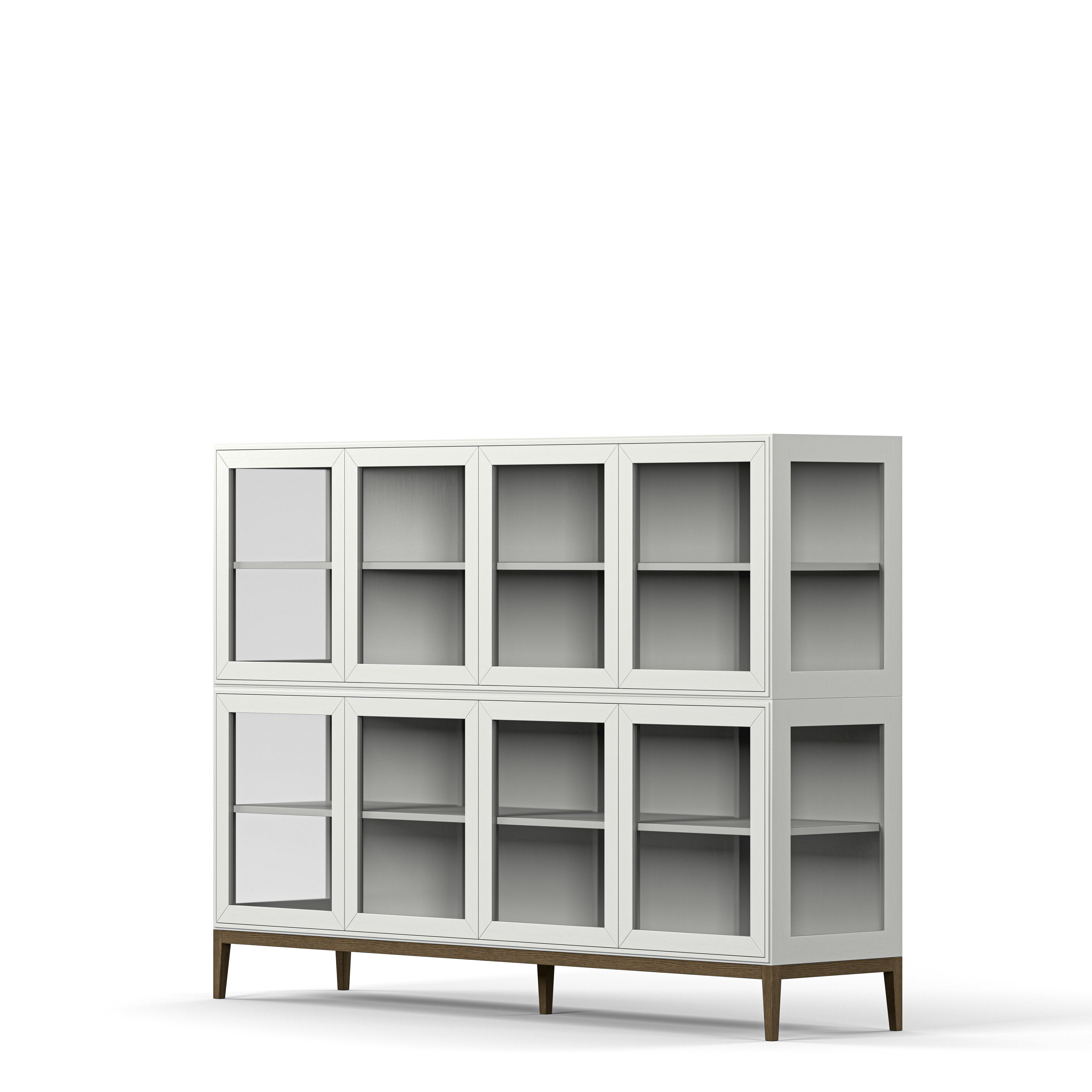 Englesson Skåp Edge 2.0 Vitrinskåp 4 Dörrar, 2-Sektion #Variant_White & Burned Walnut
